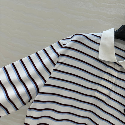 Prada 2025 Striped Long Sleeve Polo Shirt Cotton