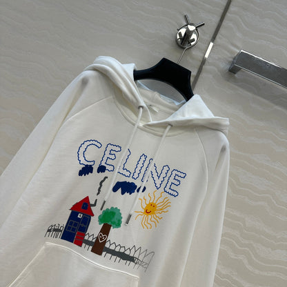 Celine 25 Hooded Sweatshirt White mix colors Cotton