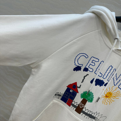 Celine 25 Hooded Sweatshirt White mix colors Cotton