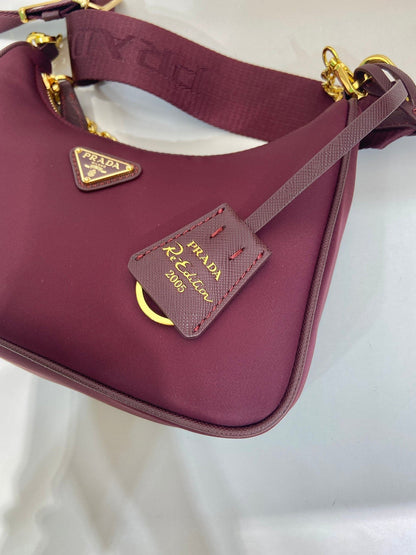 PRA Hobo Underarm Bag burgundy nylon fabric