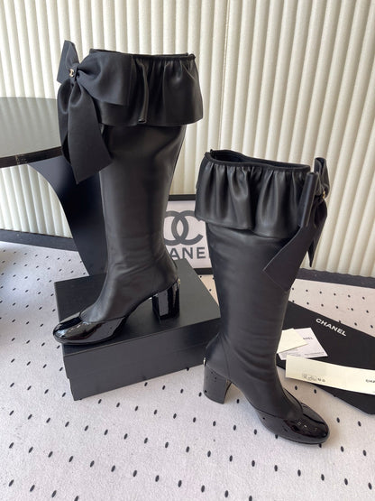 CC 25 Bow Elastic Boot Black Lambskin 514029