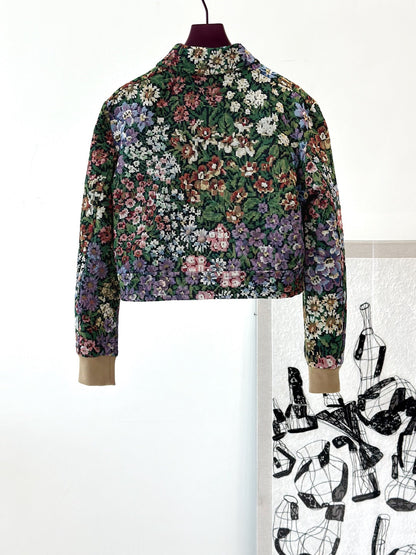 Celine 25 Flower Jacket Green mix colors Cotton