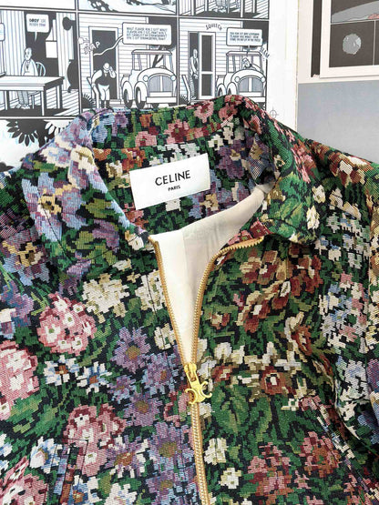 Celine 25 Flower Jacket Green mix colors Cotton