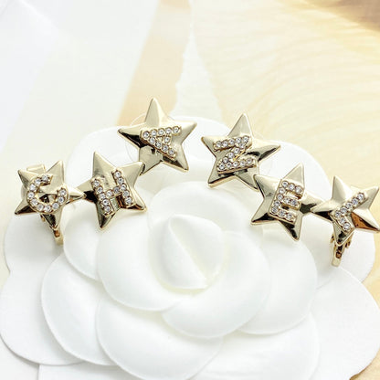 CC  Full Diamond Light Gold 3 Star Stud Earrings
