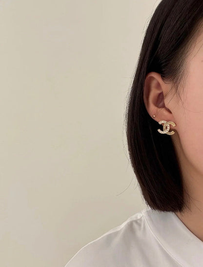 CC Semi-Diamond Double C Light Gold Earrings