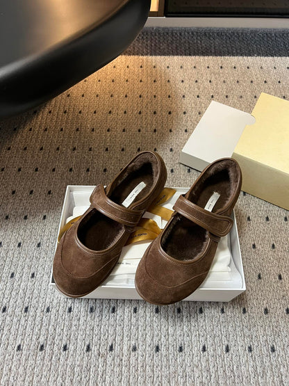 The Row 2025 Ballet Flat Brown Suede Wool 561591