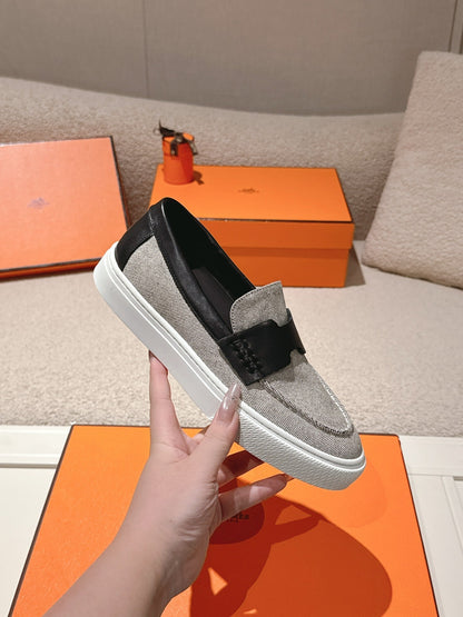 HM 25ss Platform Loafers Gray Black Denim Cowhide 577165