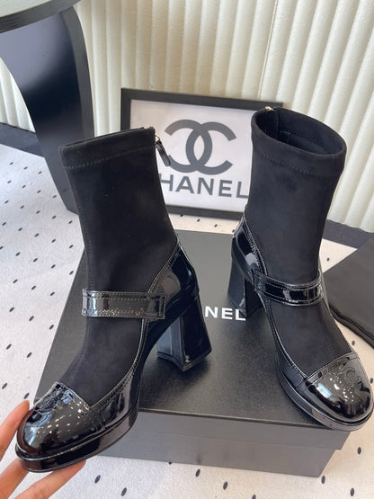 CC 25 Short Boot Black Suede Patent Leather 514102