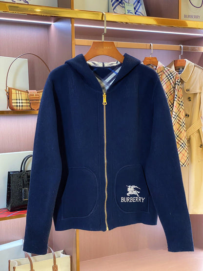 Burberry 25 Plaid Zip-up Cardigan Sweater Wool Cashmere