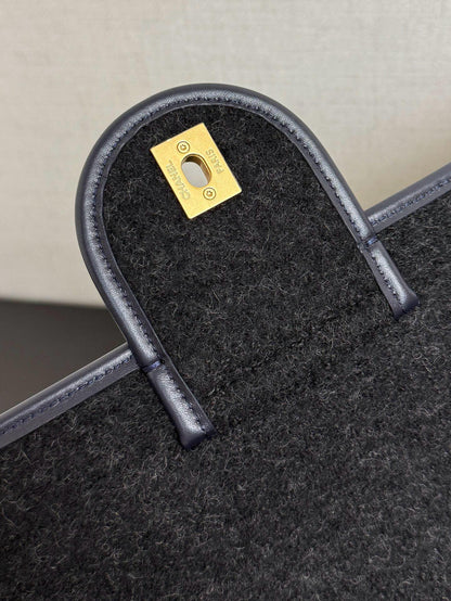 Chanel 2025 Maxi Flap Bag With Top Handle 56cm Black Wool Leather