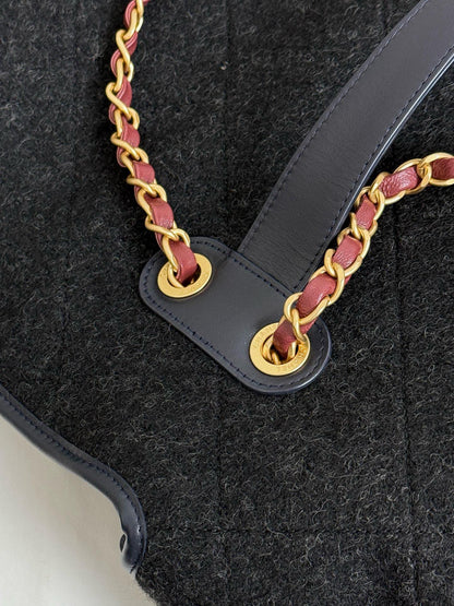 Chanel 2025 Maxi Flap Bag With Top Handle 56cm Black Wool Leather