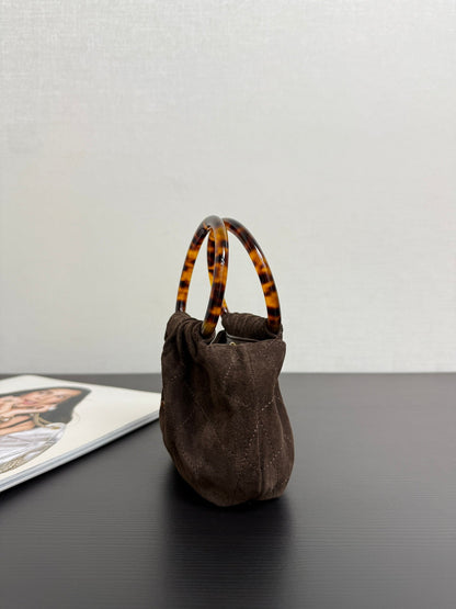 Chanel 2026 Pouch 24cm Brown Tortoiseshell Suede Effect Plexi
