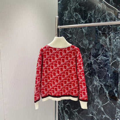 Dior 2025 Oblique Half-zip Sweater Gray and Red Wool