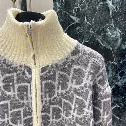 Dior 2025 Oblique Half-zip Sweater Gray and Red Wool