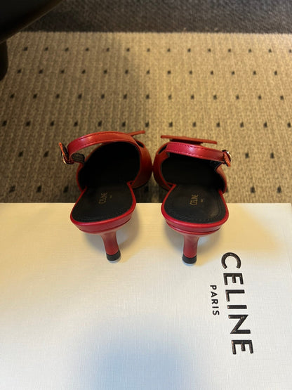 Celine 26  Pointed-Toe Slingback Red Sheepskin 619635