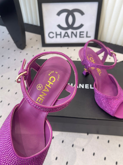 CC 26 Rhinestone Sandal 75mm Purple Lambskin 611733