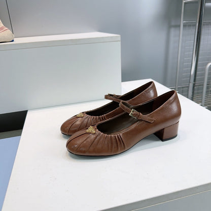 PRA 26S Mary Jane Chunky Heel Brown Sheepskin 628707
