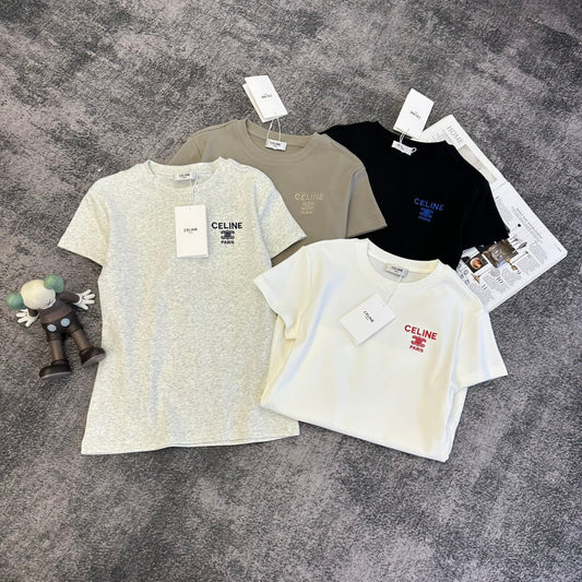 Celine 2026 T-Shirt Brown Black White Gray Cotton 359304