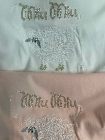 Miumiu 2026 Embroidered Sheep Short-Sleeve T-Shirt Cotton 343442