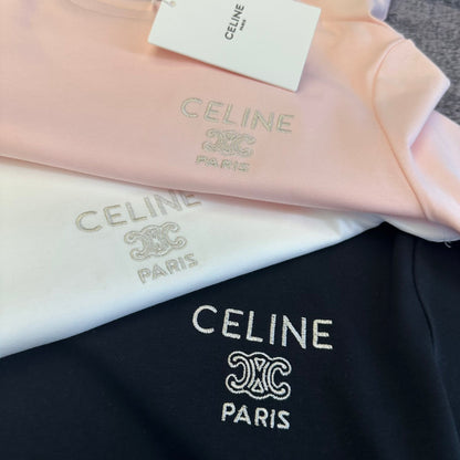 Celine 2026 T-Shirt Black Light Pink White Cotton 359141