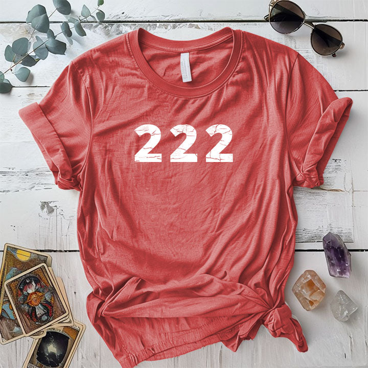 222 Angels Numbers T Shirt Coral Silk Mockup