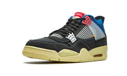 Nike Air Jordan 4 Retro Black Yellow Blue Mesh Suede