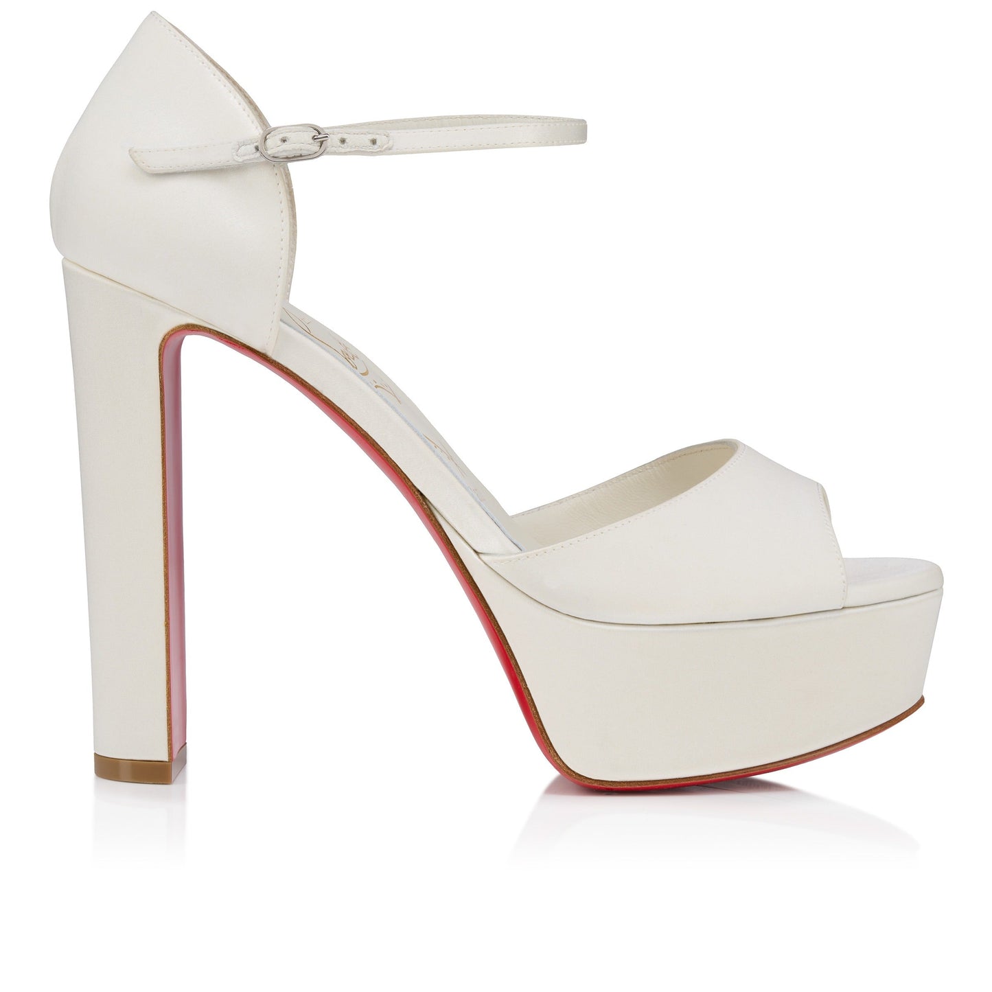 Christian Louboutin 2026 Sandaloo Strappy Sandal 130mm Ivory Red Crepe Satin
