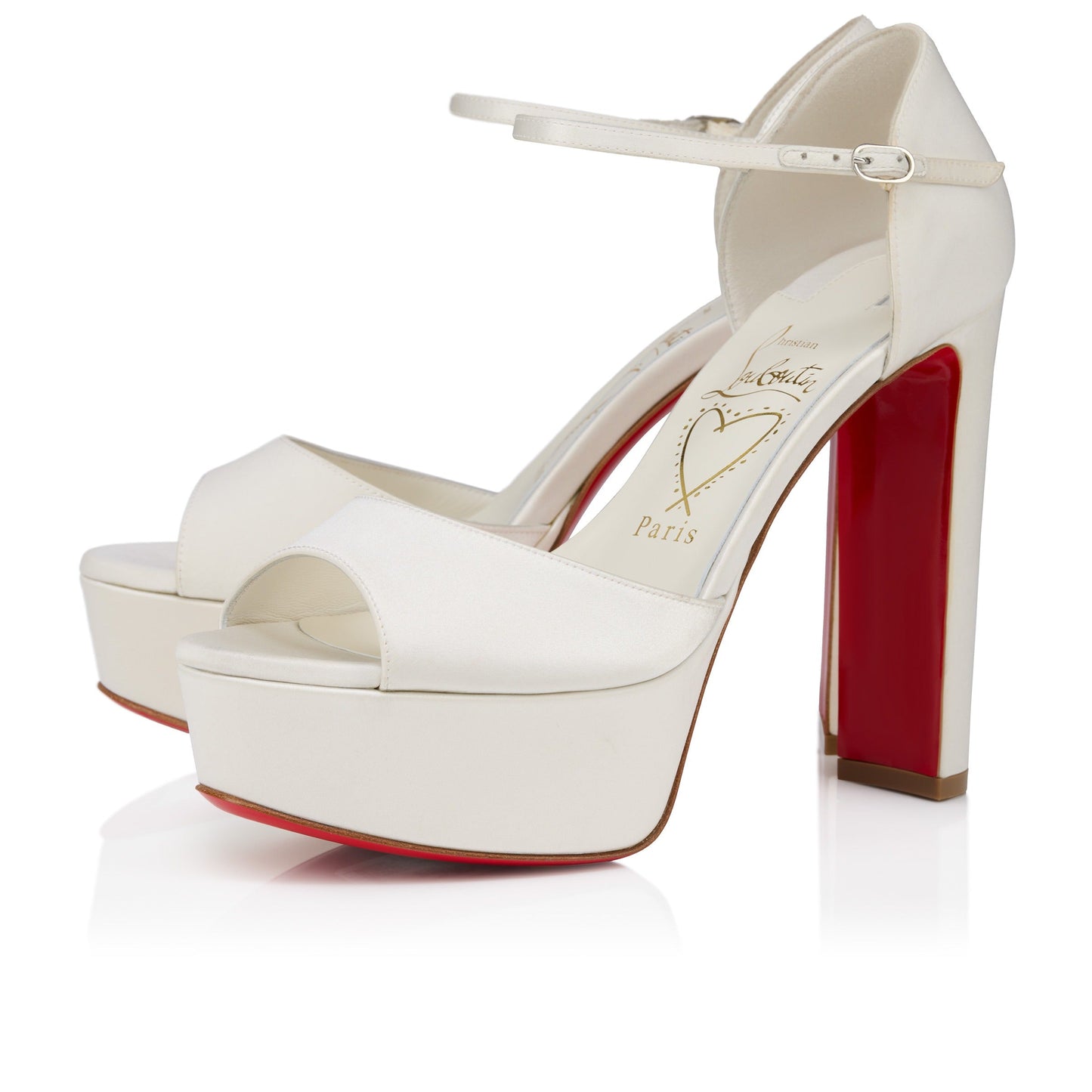 Christian Louboutin 2026 Sandaloo Strappy Sandal 130mm Ivory Red Crepe Satin