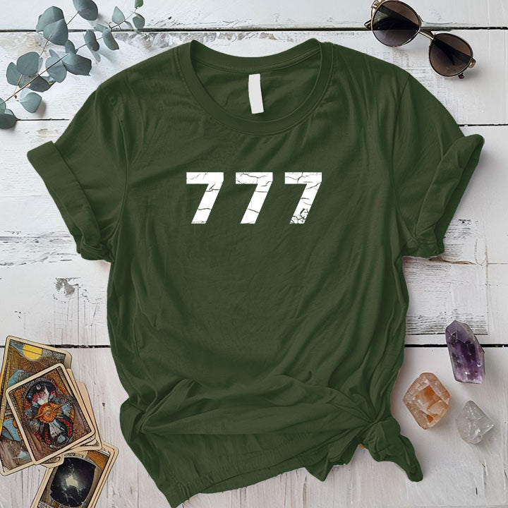 777 Angels Numbers T Shirt Military Green Mockup