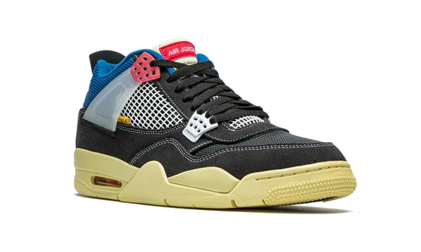 Nike Air Jordan 4 Retro Black Yellow Blue Mesh Suede