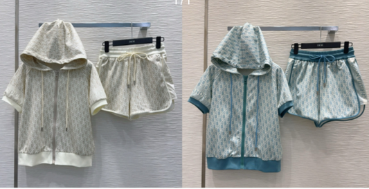 CD 25 Set Blue-Green and Beige Cotton