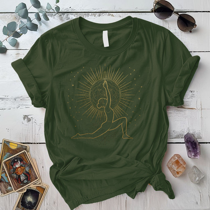 Celestial Yoga Pose T-Shirt Mockup Military Green