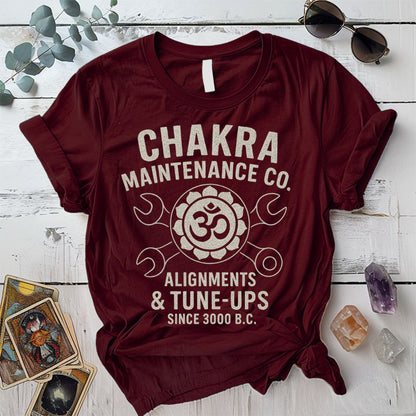 Chakra Maintenance Co T-Shirt Mockup Maroon