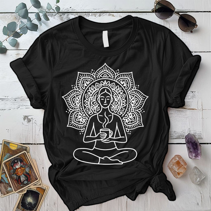 Coffee Yoga Mandala T-Shirt Mockup Black