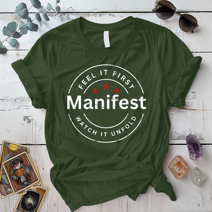 Feel It First Manifest T-Shirt Mockup Military Green