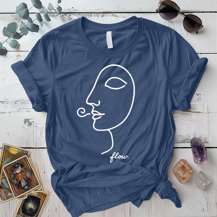 Flow Face Line Art White T-Shirt Mockup indigo-blue