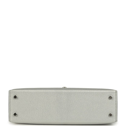 Hermes Mini Kelly II 20 Argente Chevre Chamkilight Bag Metallic Silver Lambskin