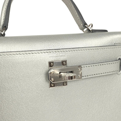 Hermes Mini Kelly II 20 Argente Chevre Chamkilight Bag Metallic Silver Lambskin