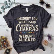 I'm Sorry For What I Said Chakra T-Shirt Mockup Dark Heather Grey