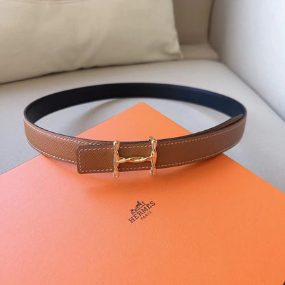 HM BELT 24MM GOLD BUCKLE BROWN EPSOM LEATHER