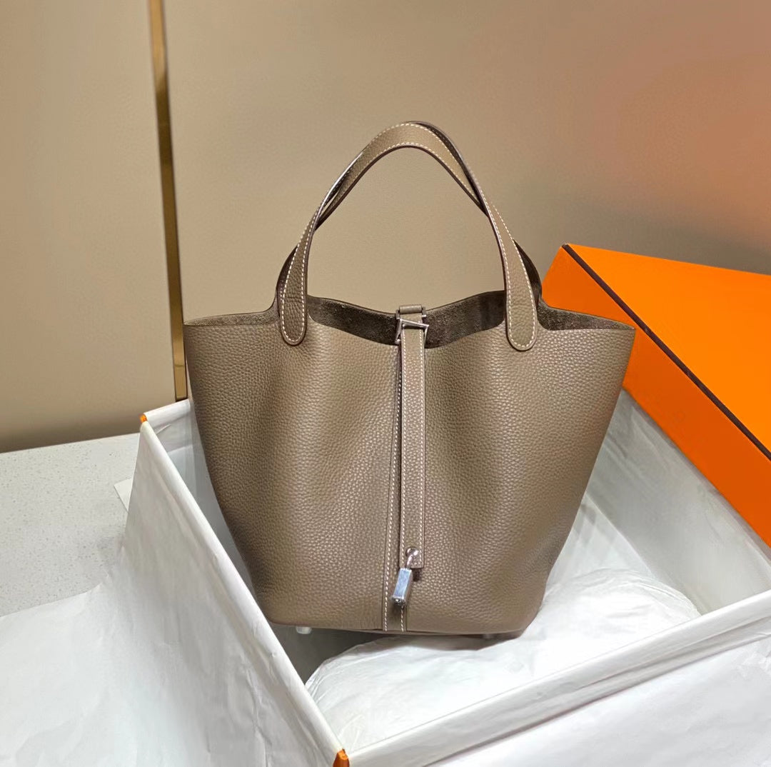Picotin Lock Etoupe Togo Leather Silver Hardware