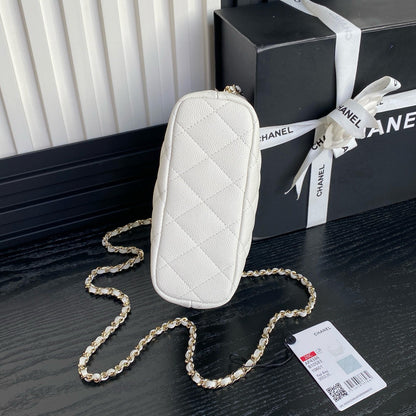 CC 25C Hobo Bag 21.5cm Top Handle White Grained Calfskin