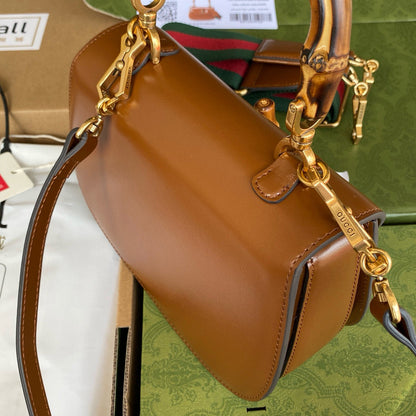 BAMBOO TOP HANDLE BAG 21 IN BROWN CALFSKIN