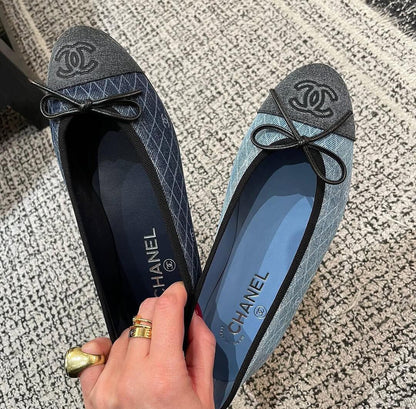 CC 25 Ballet Flat Denim White Quilted