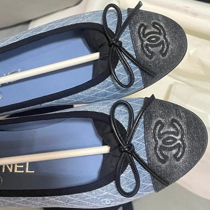 CC 25 Ballet Flat Denim White Quilted