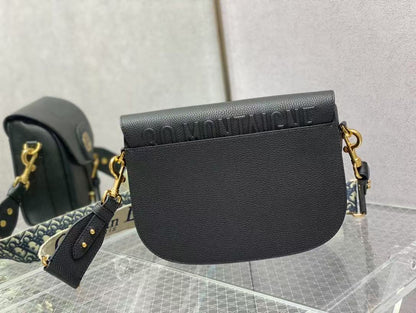 CD Bobby Bag Black Pebbled Leather Gold Hardware