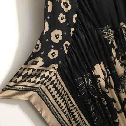 Zimmermann Lllustration Otto Gown Black Beige in Viscose Silk