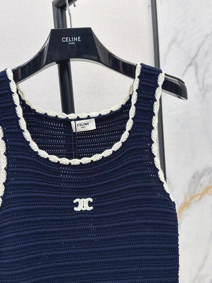 Celine Vest Dress Blue White Cotton