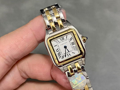 PANTHERE DE CARTIE 22MM QUARTZ GOLD STEEL WHITE DIAL BEST VERSION
