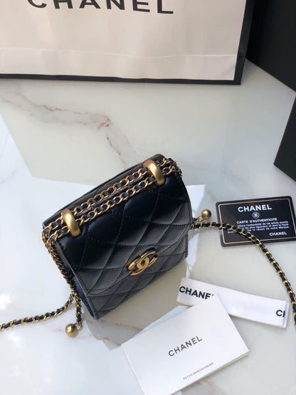 Chanel Phone Chain Bag Black Gold Calfskin